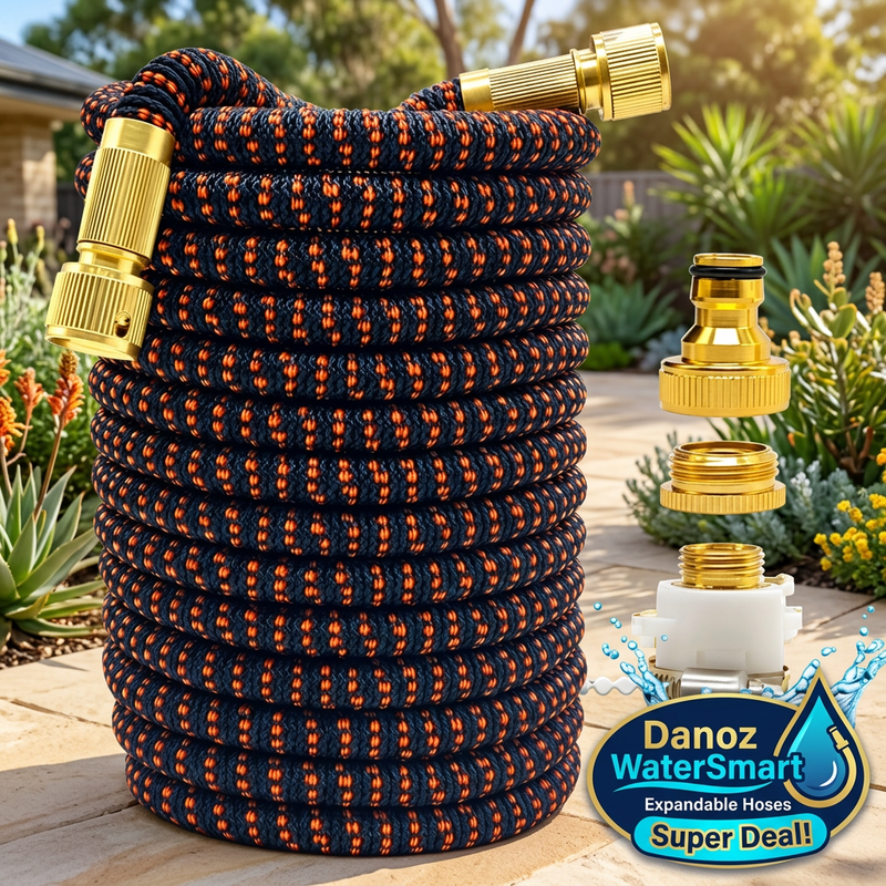 💧 Danoz WaterSmart | Expandable Garden Hose | Expands Up to 3x | Anti-Kink | 7.5–30m (25–100ft) | 16 Colour Styles | Spray Gun Option | 3-Year Warranty | Free Shipping!
