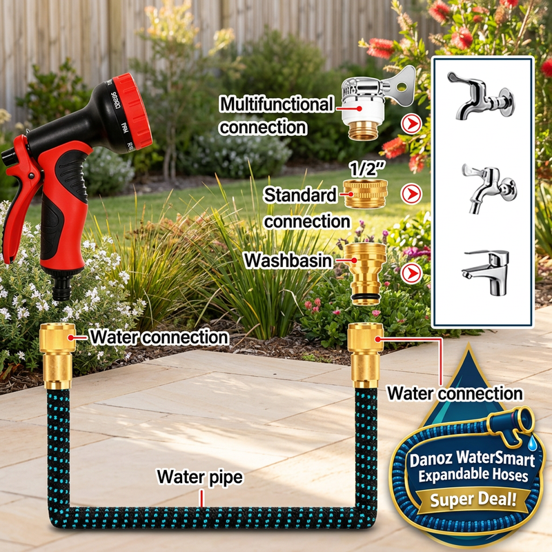 💧 Danoz WaterSmart | Expandable Garden Hose | Expands Up to 3x | Anti-Kink | 7.5–30m (25–100ft) | 16 Colour Styles | Spray Gun Option | 3-Year Warranty | Free Shipping!