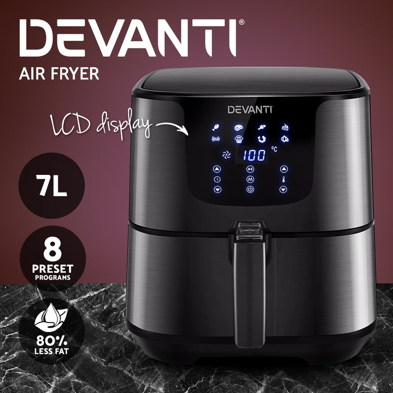 Danoz Direct 🎯Kitchen Smart - Healthier and easier cooking with Devanti Air Fryer 7L LCD Fryer Black
