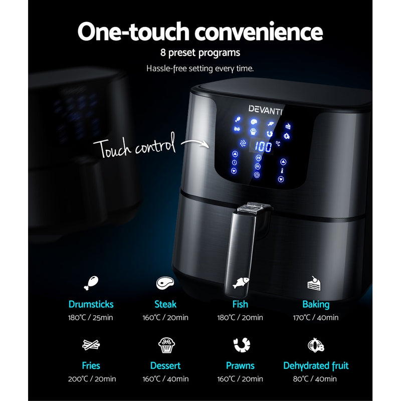 Danoz Direct 🎯Kitchen Smart - Healthier and easier cooking with Devanti Air Fryer 7L LCD Fryer Black