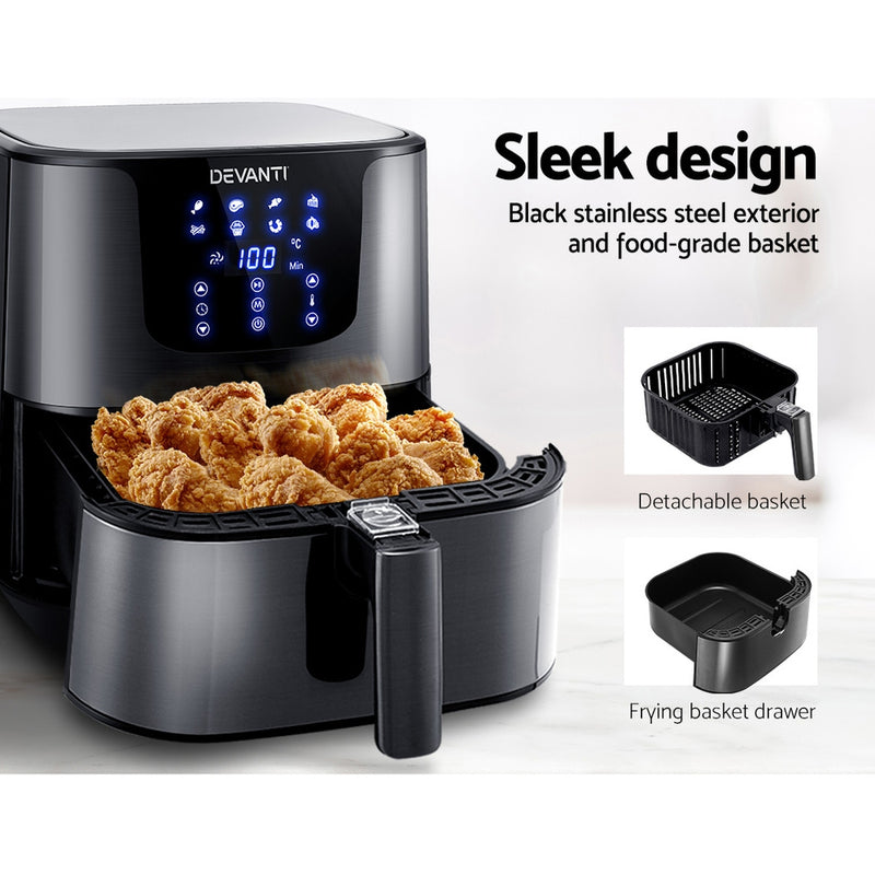 Danoz Direct 🎯Kitchen Smart - Healthier and easier cooking with Devanti Air Fryer 7L LCD Fryer Black