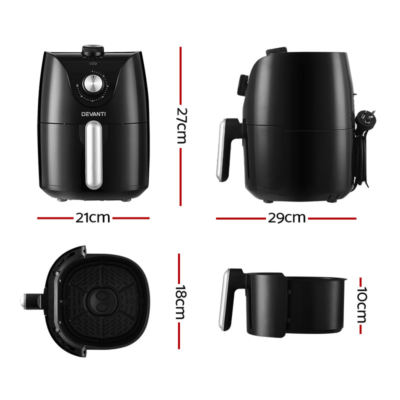 Danoz KitchenSmart Devanti 2.5L Air Fryer 🍗⚡ | 1200W | Up to 80% Less Fat | 80–200°C | 60-Min Timer | 360° Air Circulation | Non-Stick & Removable Tray | SAA Approved | Free Postage!