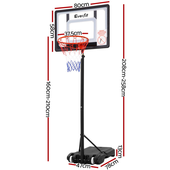 Danoz Direct - Everfit 2.1M Basketball Hoop Stand System Adjustable Portable Pro Kids Clear