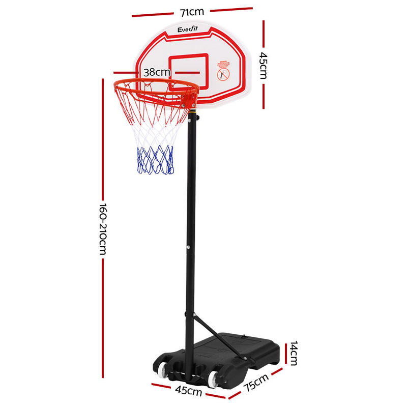 Danoz Sports - Everfit 2.1M Basketball Hoop Stand System Adjustable Portable Pro Kids White