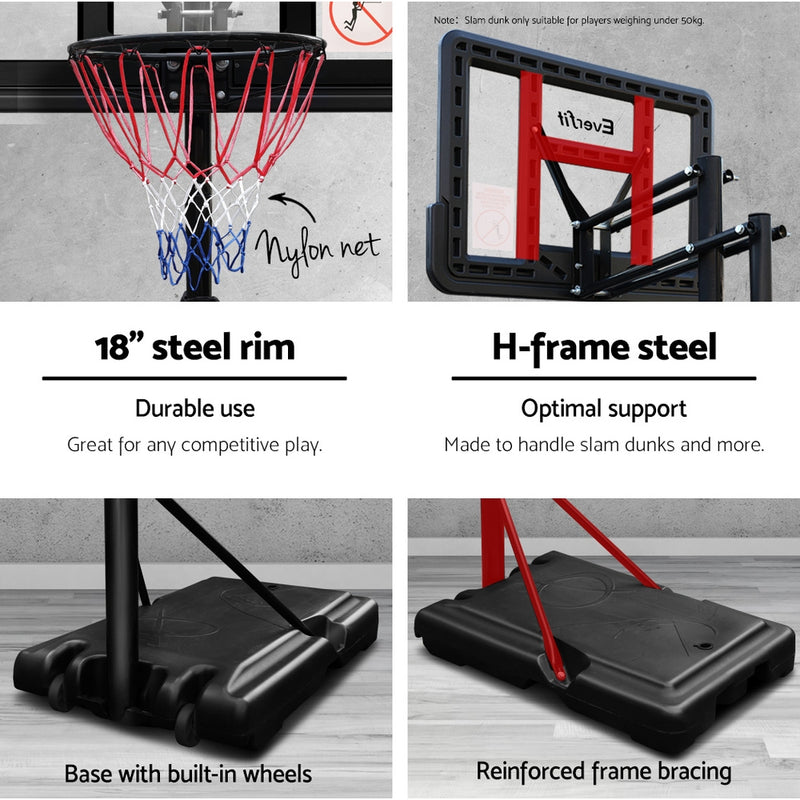 Danoz Direct - Everfit 3.05M Basketball Hoop Stand System Adjustable Height Portable Pro Black