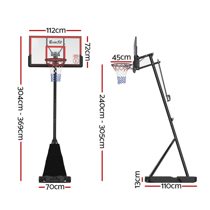 Danoz Direct - Portable Basketball Hoop Stand System Height Adjustable Net Ring Red