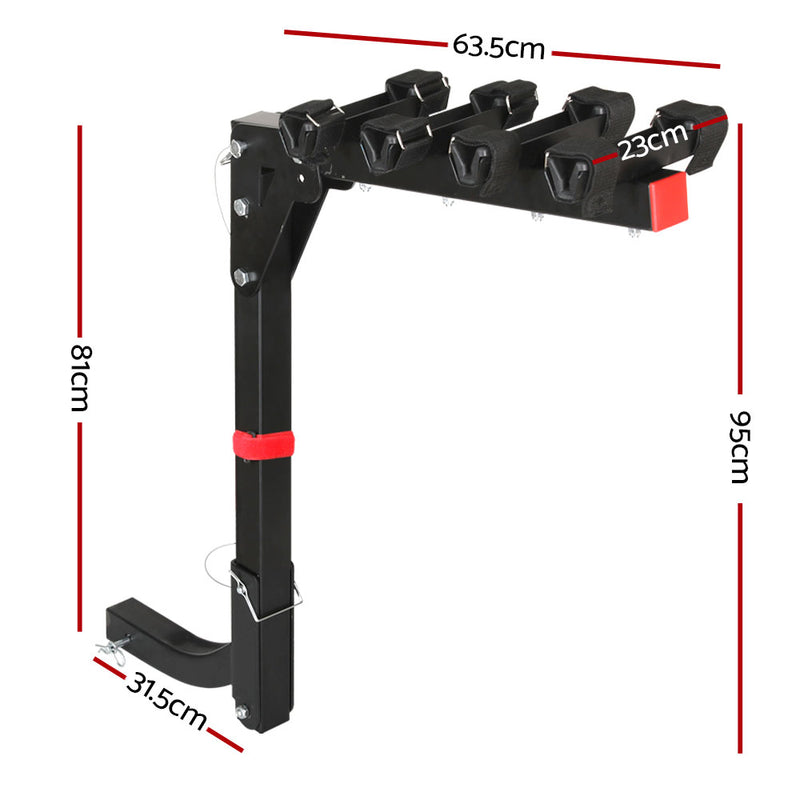 Danoz Direct - Giantz 4 Bicycle Bike Carrier Rack Car 2" Hitch Mount Foldable Black,Giantz 4 Bicycle