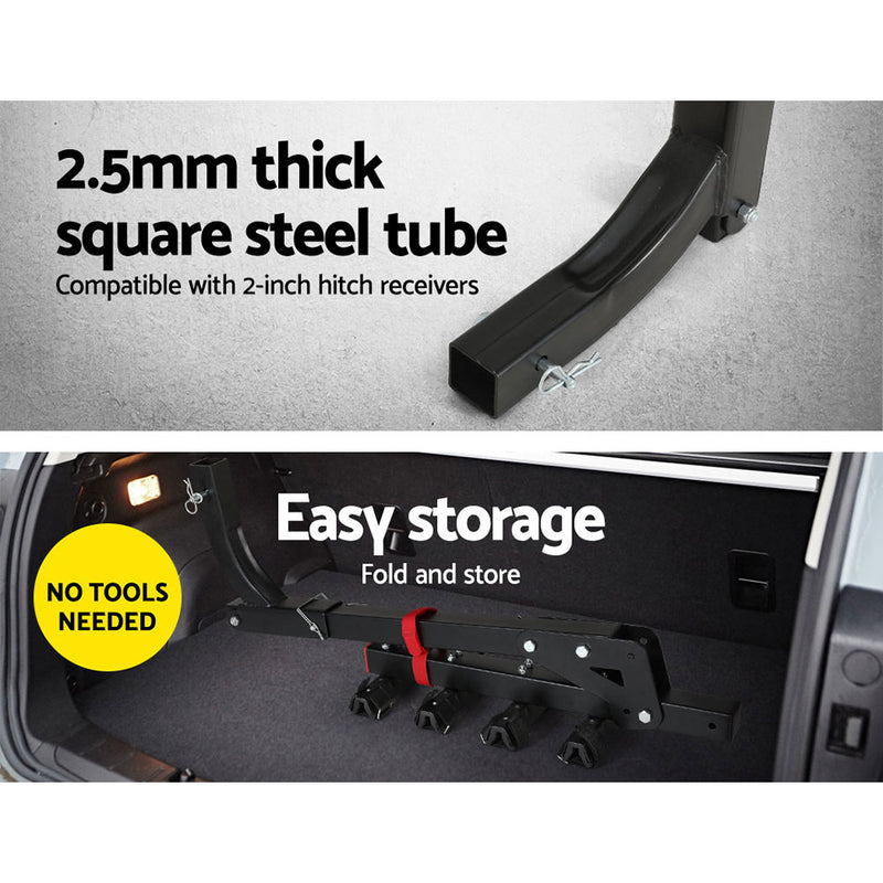 Danoz Direct - Giantz 4 Bicycle Bike Carrier Rack Car 2" Hitch Mount Foldable Black,Giantz 4 Bicycle