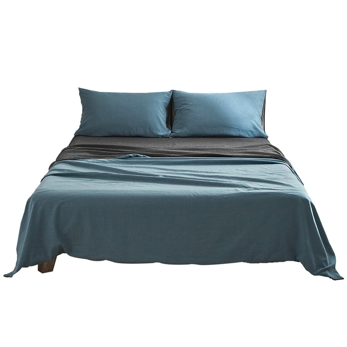 Cosy Club Cotton Bed Sheets Set Blue Grey Cover Single