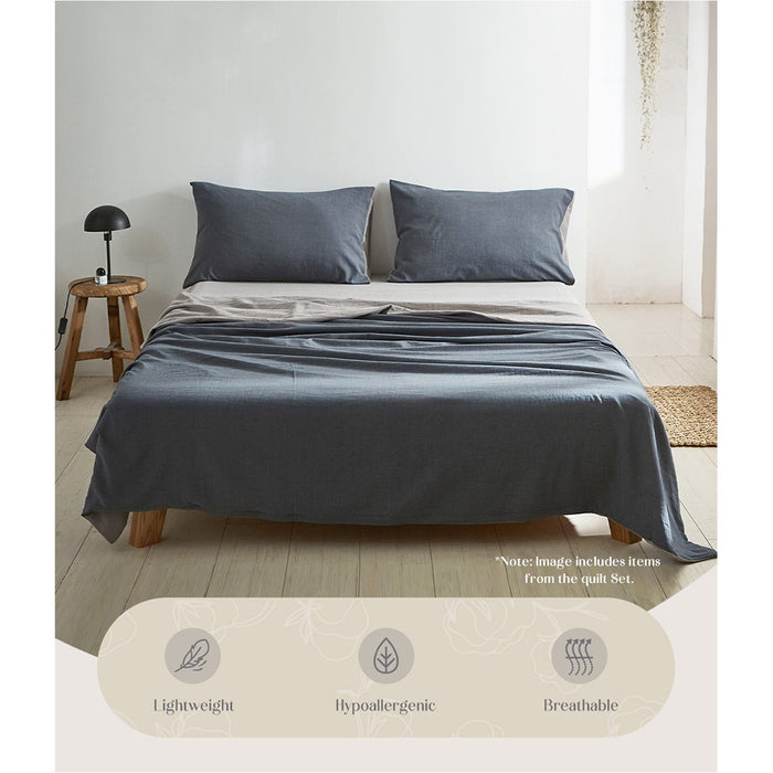 Cosy Club Cotton Bed Sheets Set Navy Grey Cover Single