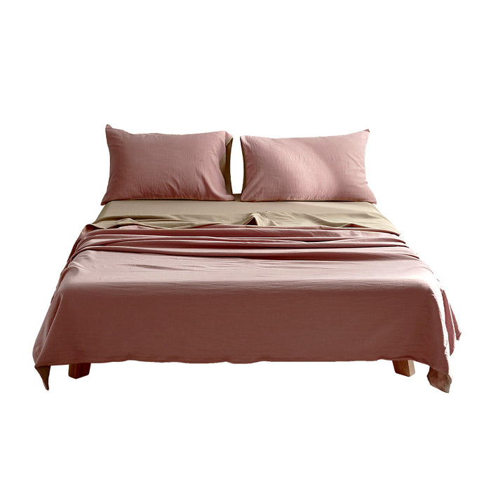 Danoz Direct - Cosy Club Cotton Bed Sheets Set Pink Brown Cover Single