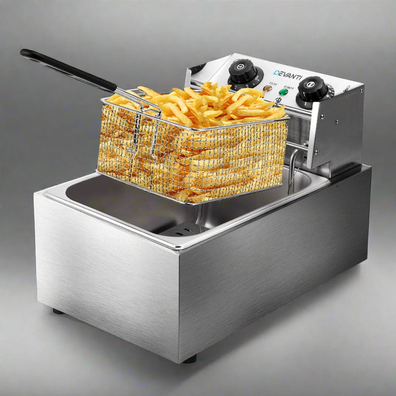 Danoz Kitchen 🧑‍🍳🥘 Devanti 10L Electric Commercial Deep Fryer Single Basket 2200W