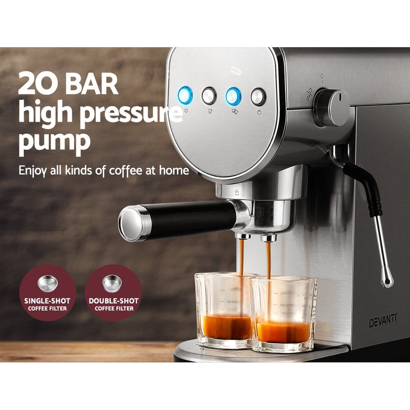 Experience the perfect cup of coffee every morning with Danoz Direct - Devanti 20 Bar Coffee Machine Espresso Cafe Maker