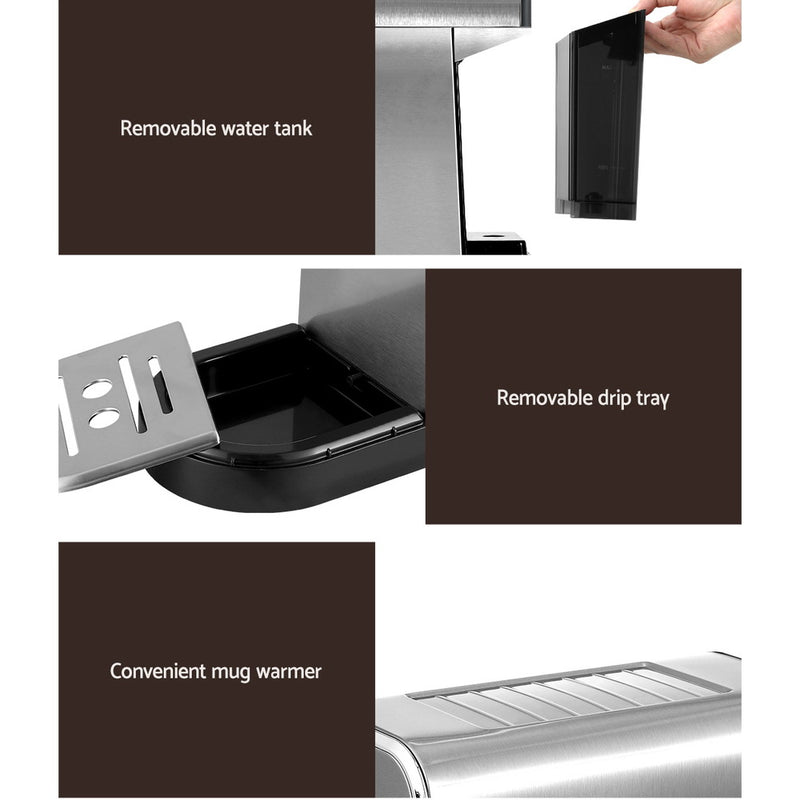 Experience the perfect cup of coffee every morning with Danoz Direct - Devanti 20 Bar Coffee Machine Espresso Cafe Maker