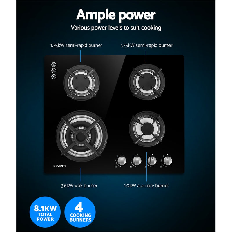 Upgrade your cooking experience with Danoz Direct - Devanti Gas Cooktop 60cm 4 Burner Black! Perfect for any kitchen