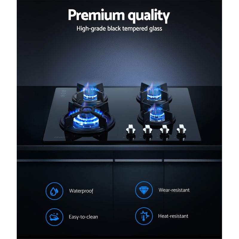 Upgrade your cooking experience with Danoz Direct - Devanti Gas Cooktop 60cm 4 Burner Black! Perfect for any kitchen