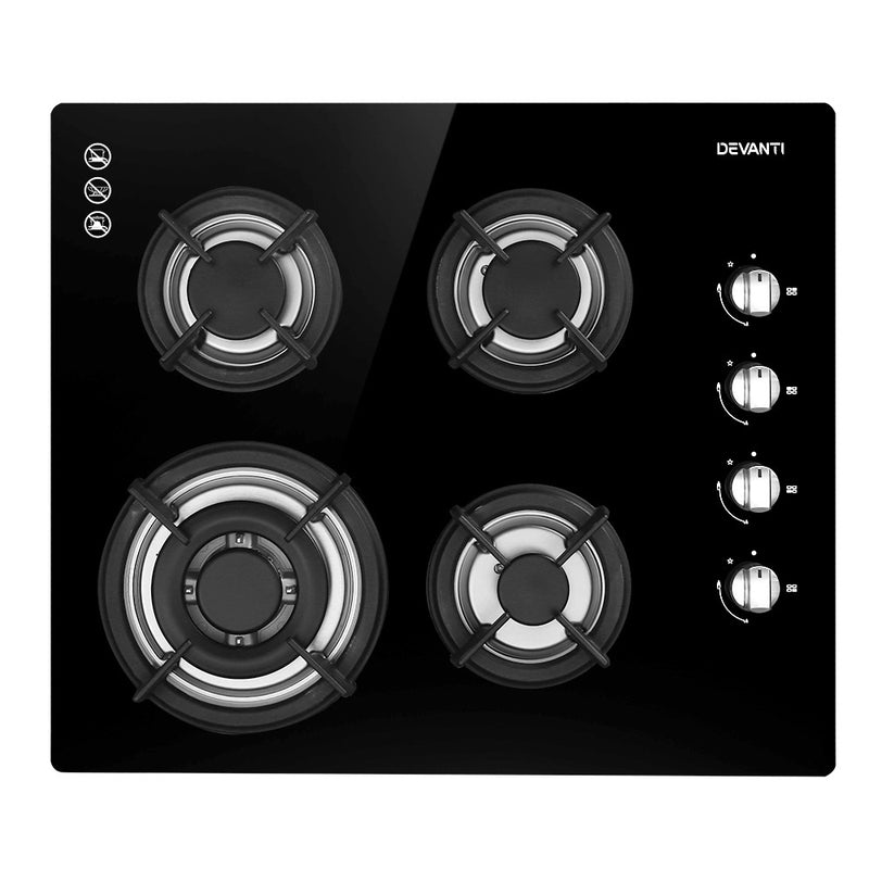 Upgrade your kitchen with the sleek and efficient Danoz Kitchen 🧑‍🍳🥘 - Devanti Gas Cooktop 60cm Stove Hob Black. Enjoy faster cooking times