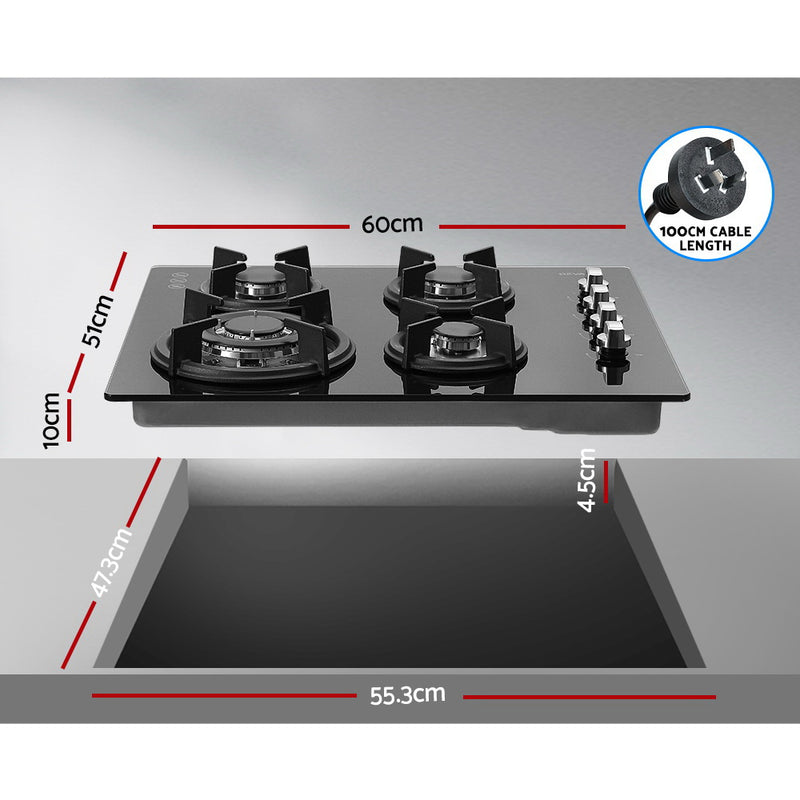 Upgrade your kitchen with the sleek and efficient Danoz Kitchen 🧑‍🍳🥘 - Devanti Gas Cooktop 60cm Stove Hob Black. Enjoy faster cooking times