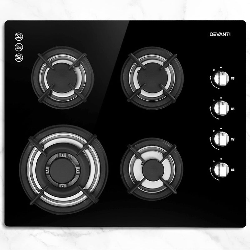 Upgrade your kitchen with the sleek and efficient Danoz Kitchen 🧑‍🍳🥘 - Devanti Gas Cooktop 60cm Stove Hob Black. Enjoy faster cooking times