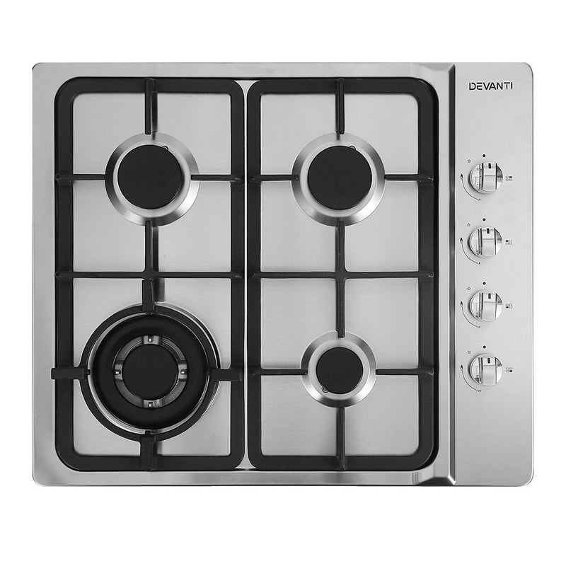 Transform your Space with Danoz Kitchen 🧑‍🍳🥘 - Devanti Gas Cooktop 60cm Stove Hob Silver! Boasting of efficient and powerful burners