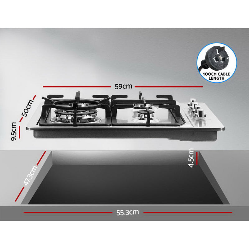 Transform your Space with Danoz Kitchen 🧑‍🍳🥘 - Devanti Gas Cooktop 60cm Stove Hob Silver! Boasting of efficient and powerful burners