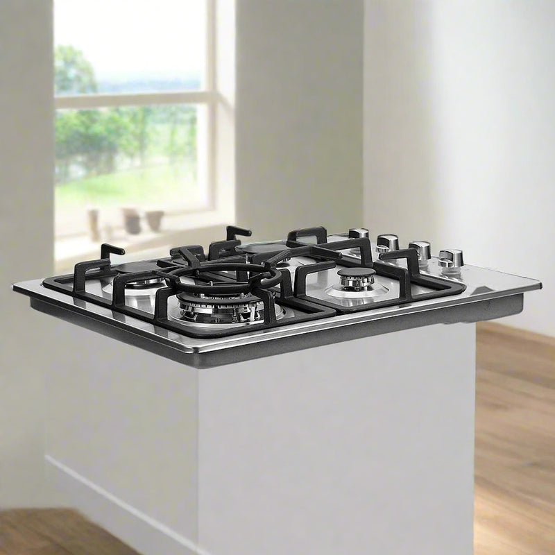 Transform your Space with Danoz Kitchen 🧑‍🍳🥘 - Devanti Gas Cooktop 60cm Stove Hob Silver! Boasting of efficient and powerful burners