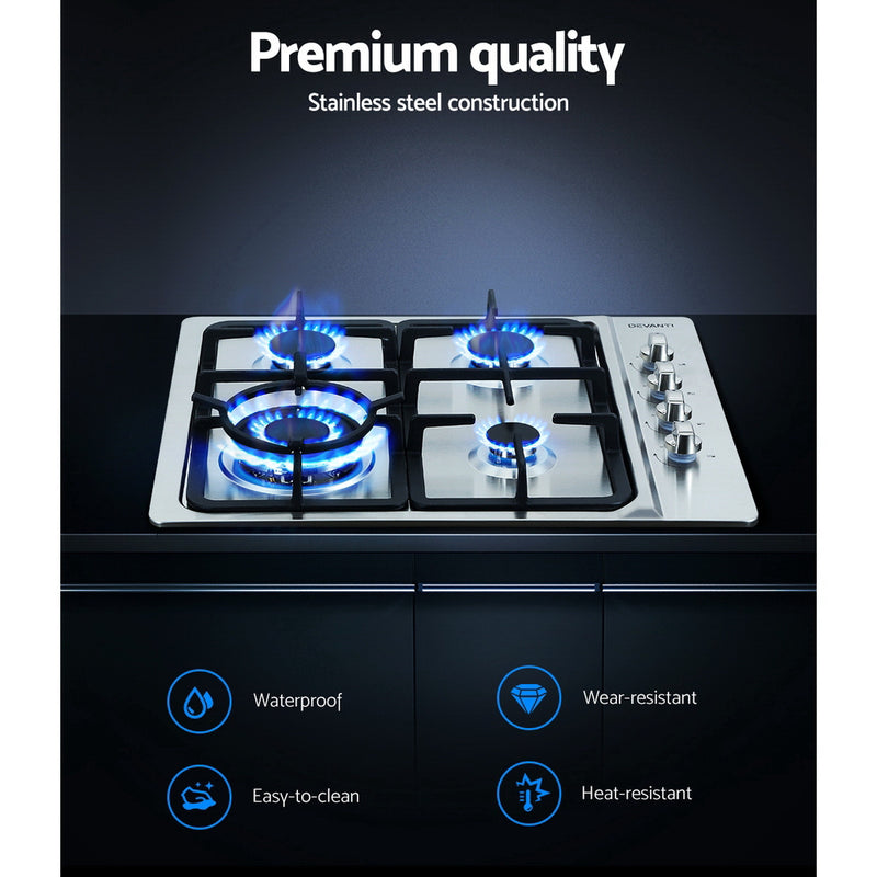 Transform your Space with Danoz Kitchen 🧑‍🍳🥘 - Devanti Gas Cooktop 60cm Stove Hob Silver! Boasting of efficient and powerful burners