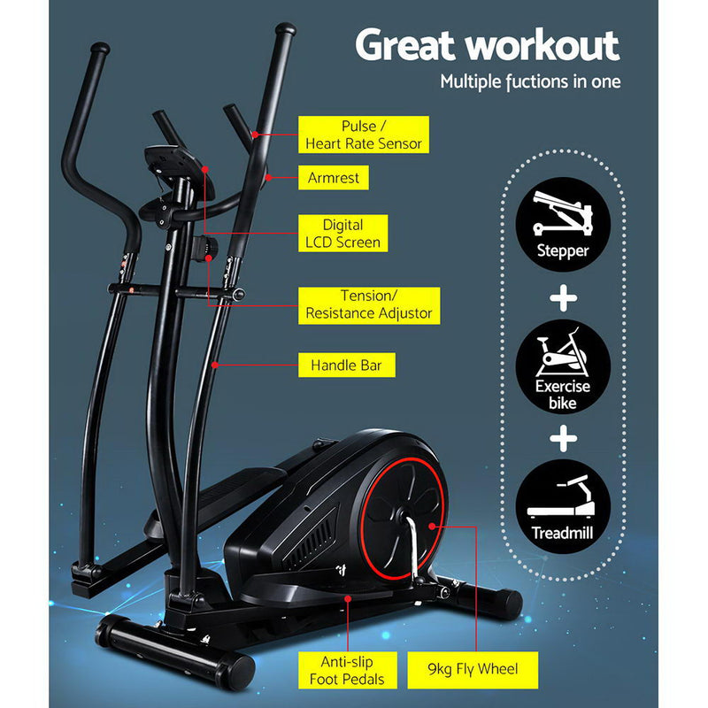 Danoz Direct - Everfit Exercise Bike Elliptical Cross Trainer Home Gym Fitness Machine LCD