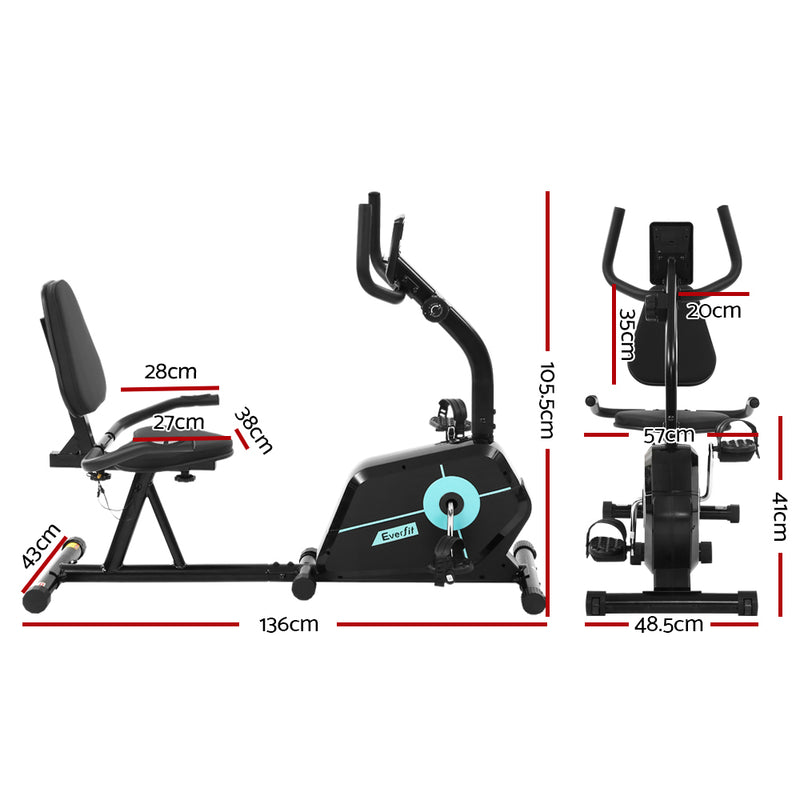Danoz Fitness - Everfit Exercise Bike Magnetic Recumbent Indoor Cycling Home Gym Cardio 120kg - Incl. Delivery