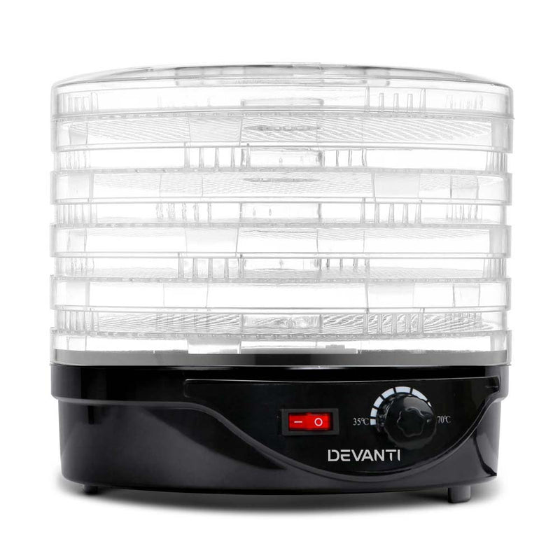 Danoz Direct - Devanti 5 Trays Food Dehydrator Fruit Dehydrators Pet Beef Jerky Dryer Black