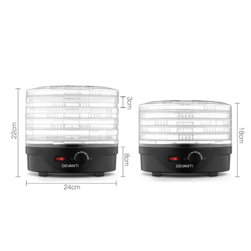 Danoz Direct - Devanti 5 Trays Food Dehydrator Fruit Dehydrators Pet Beef Jerky Dryer Black