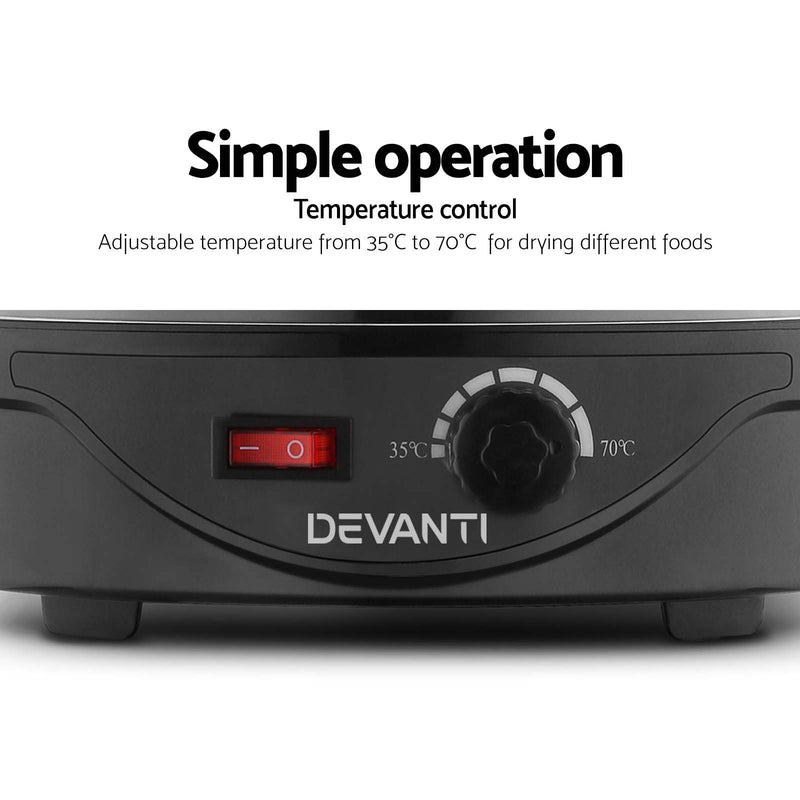 Danoz Direct - Devanti 5 Trays Food Dehydrator Fruit Dehydrators Pet Beef Jerky Dryer Black