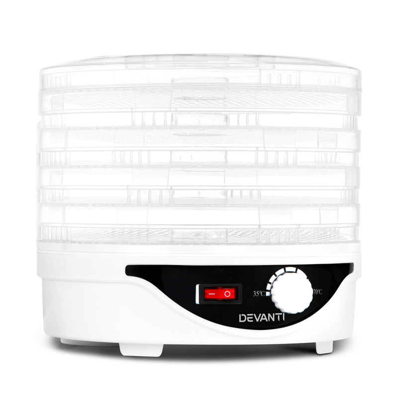 Danoz Direct - Devanti 5 Trays Food Dehydrator Fruit Dehydrators Pet Beef Jerky Dryer White
