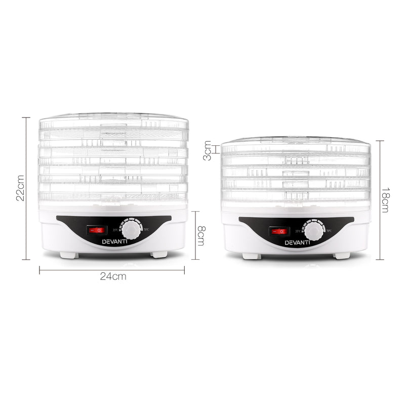 Danoz Direct - Devanti 5 Trays Food Dehydrator Fruit Dehydrators Pet Beef Jerky Dryer White