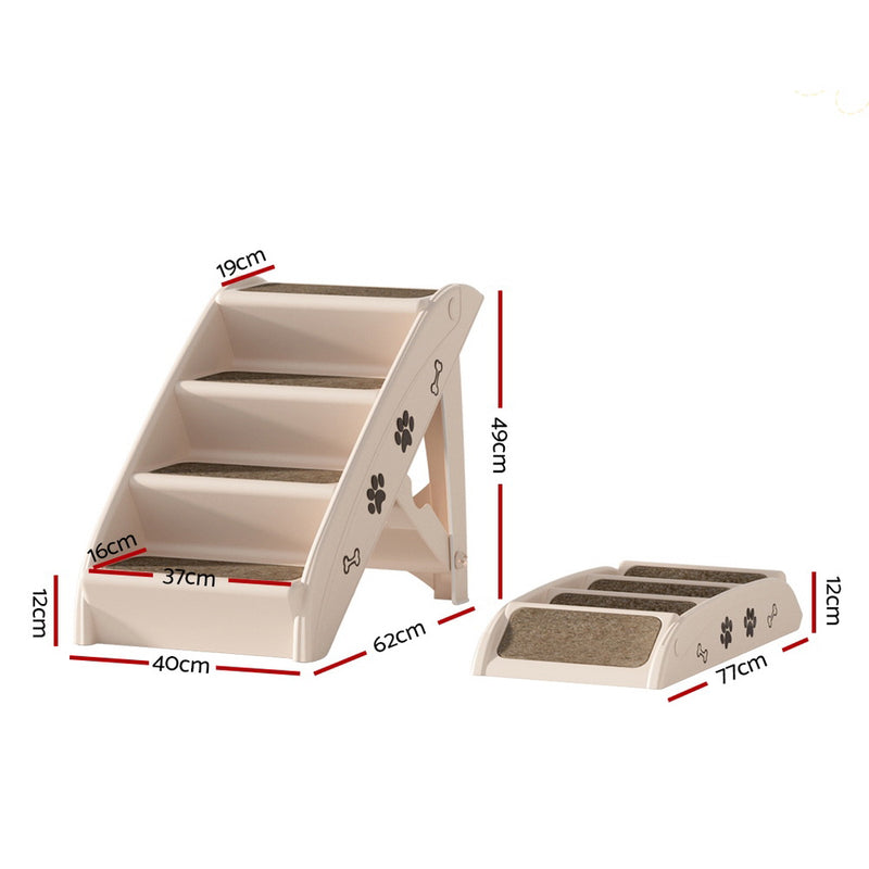Danoz Direct - i.Pet Dog Ramp Steps For Bed Sofa Car Pet Stairs Ladder Portable Foldable Beige
