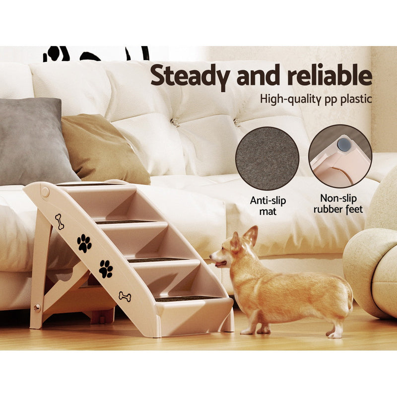 Danoz Direct - i.Pet Dog Ramp Steps For Bed Sofa Car Pet Stairs Ladder Portable Foldable Beige