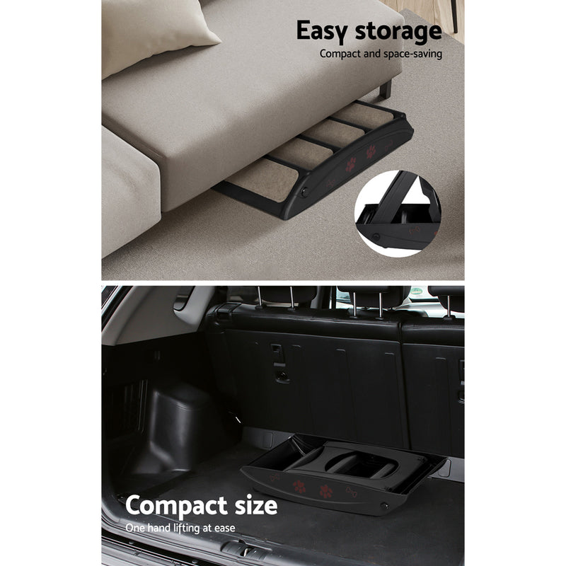 Danoz Direct - i.Pet Dog Ramp Steps For Bed Sofa Car Pet Stairs Ladder Portable Foldable Black
