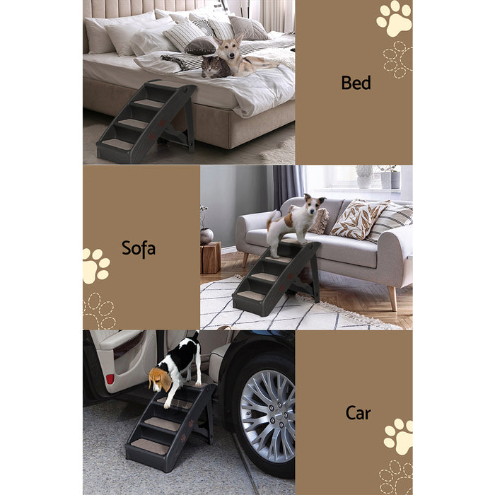 Danoz Direct - i.Pet Dog Ramp Steps For Bed Sofa Car Pet Stairs Ladder Portable Foldable Black