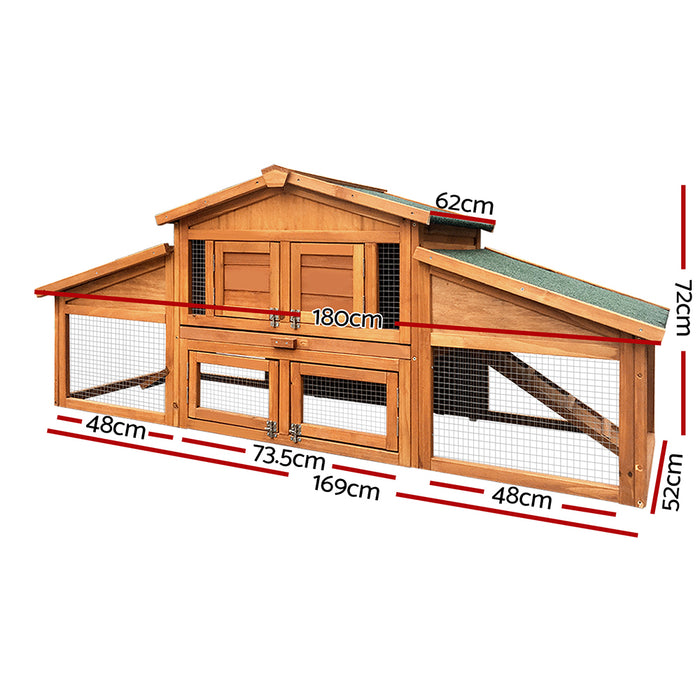 Danoz Direct - i.Pet Chicken Coop Rabbit Hutch 169cm x 52cm x 72cm Large House Outdoor Wooden Run Cage