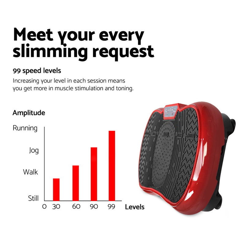 Danoz Direct - Everfit Vibration Machine Platform Resistance Rope Home Fitness Dark Red