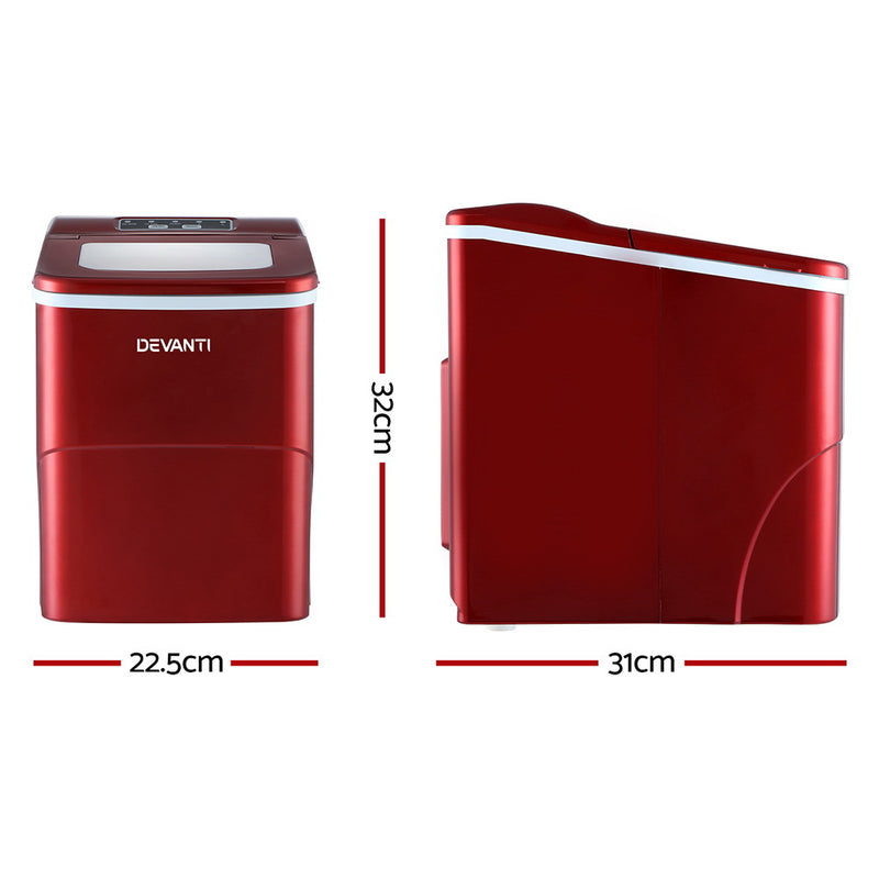 Danoz Direct - DEVANTi Portable Ice Cube Maker Machine 2L Home Bar Benchtop Easy Quick Red