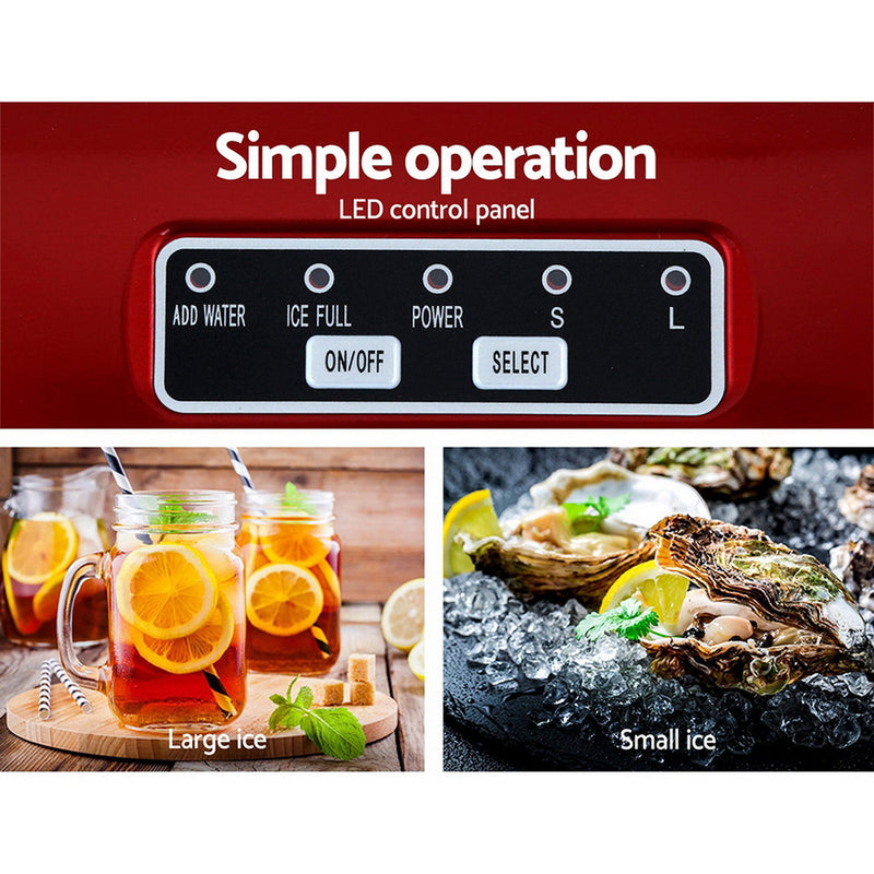 Danoz Direct - DEVANTi Portable Ice Cube Maker Machine 2L Home Bar Benchtop Easy Quick Red