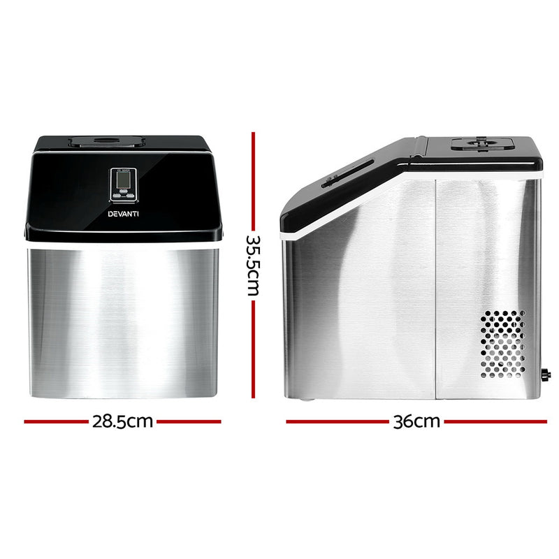 Danoz Direct - DEVANTi 3.2L Portable Ice Cube Maker Cold Commercial Machine Stainless Steel