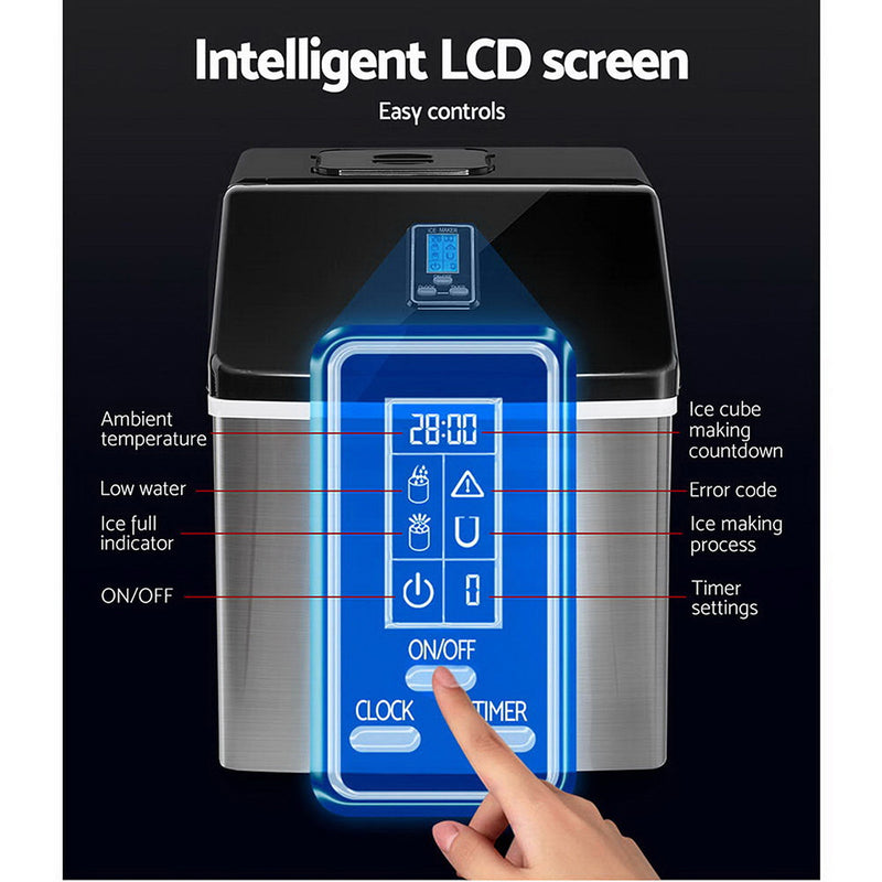 Danoz Direct - DEVANTi 3.2L Portable Ice Cube Maker Cold Commercial Machine Stainless Steel