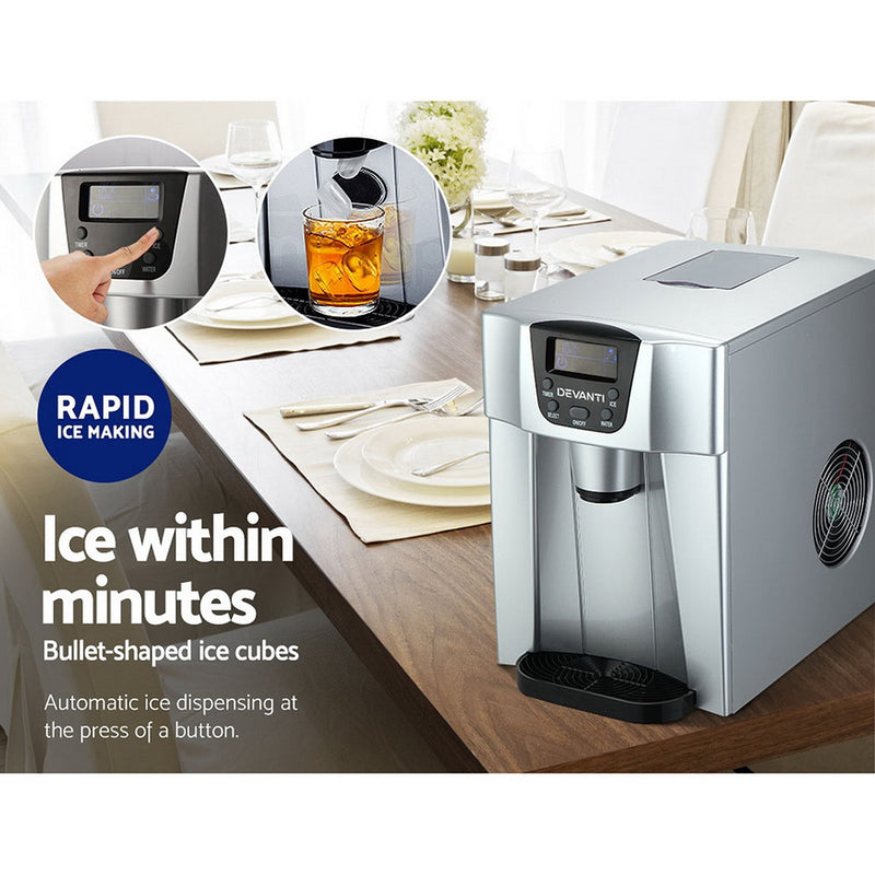 Danoz Direct - Devanti 2L Portable Ice Cuber Maker & Water Dispenser - Silver