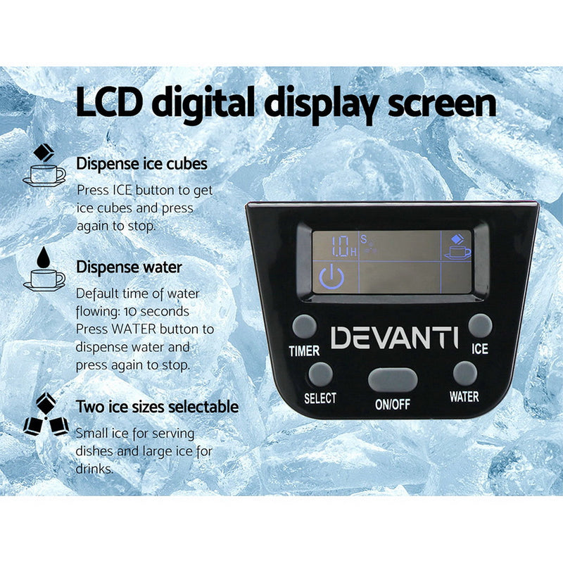 Danoz Direct - Devanti 2L Portable Ice Cuber Maker & Water Dispenser - Silver