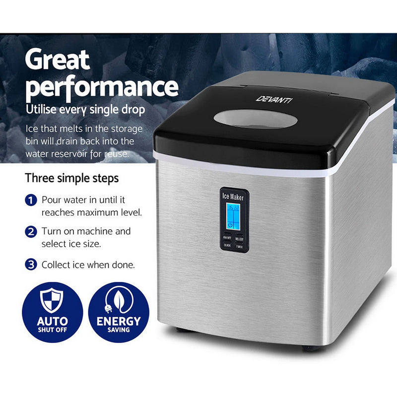 Transform any party, gathering, or hot summer day with Danoz Direct - Devanti 3.2L Stainless Steel Portable Ice Cube Maker
