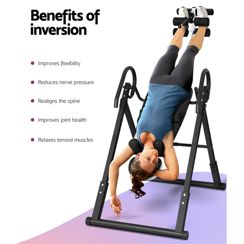 Danoz Direct - Everfit Inversion Table Gravity Exercise Inverter Back Stretcher Home Gym Grey  - Includes Delivery