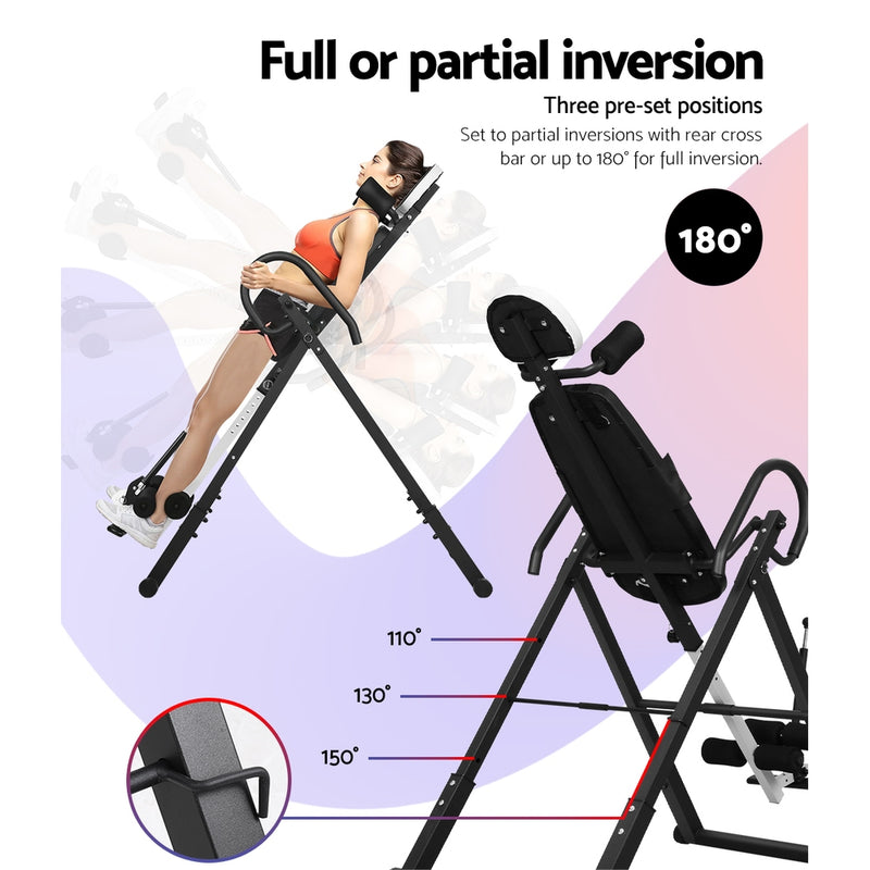 Danoz Direct - Everfit Inversion Table Gravity Exercise Inverter Back Stretcher Home Gym Grey  - Includes Delivery