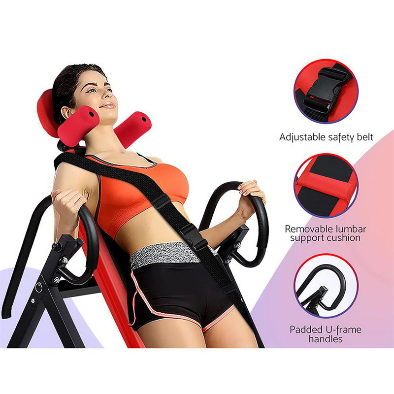Danoz Fitness - Everfit Inversion Table Gravity Exercise Inverter Back Stretcher Home Gym Red - Includes Delivery
